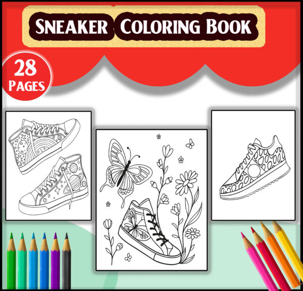 28-Page Sneaker Coloring Book - Sneaker Designs for Kids & Adults