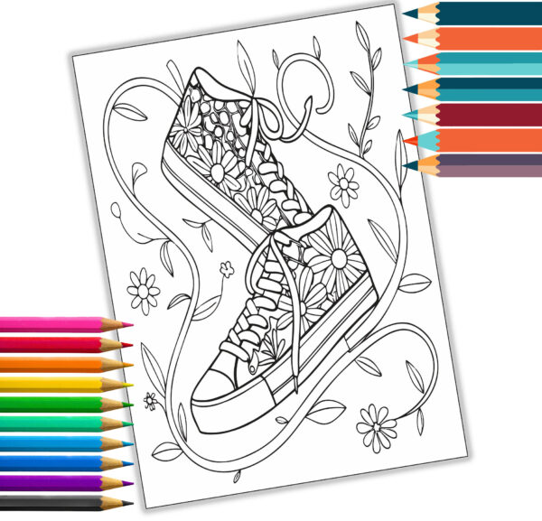 28-Page Sneaker Coloring Book - Sneaker Designs for Kids & Adults