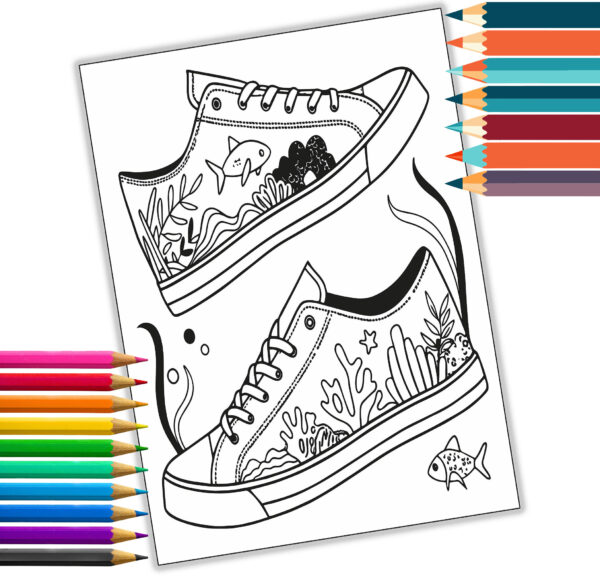 28-Page Sneaker Coloring Book - Sneaker Designs for Kids & Adults