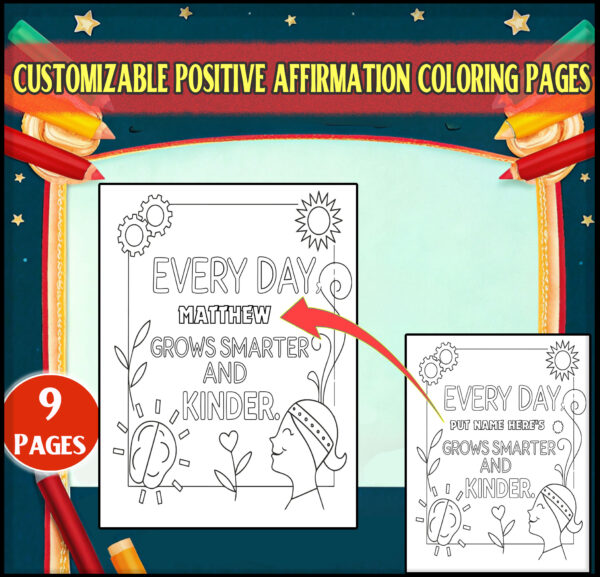 customizable positive affirmation coloring pages - edit yourself! -template canva