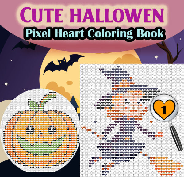 Cute Hallowen Pixel Hearts: Coloring Book for Relaxation and Creativity