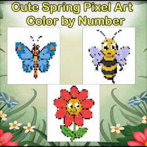Cute Spring Pixel Art Color by Number | Digital Printable Coloring Pages