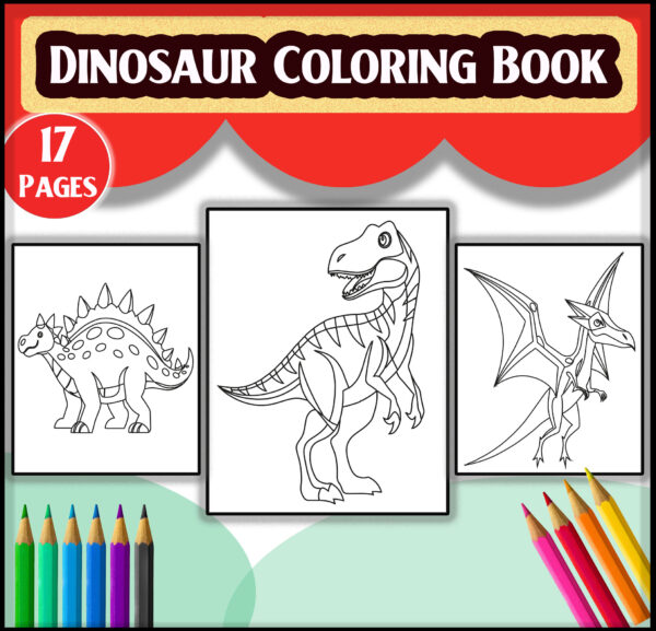 Dinosaur Coloring Book - digital coloring book PDF