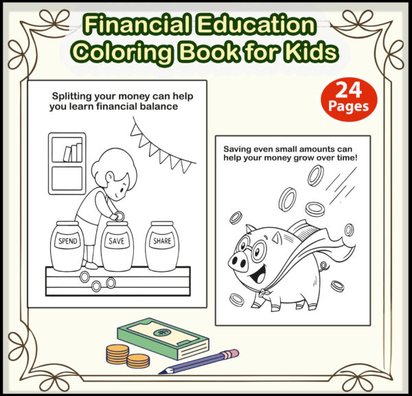 Financial Education Coloring Book for Kids | Money Basics | Printable Financial Literacy Activities | Saving, Spending & Sharing | Ages 6-10