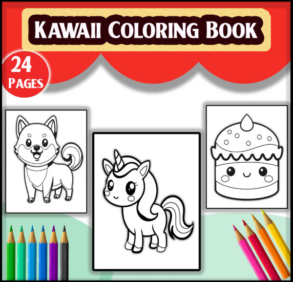 Kawaii Coloring Book | Cute Adorable Characters Digital Download