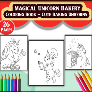 Magical Unicorn Bakery Coloring Book - Cute Baking Unicorns - Kitchen Magic