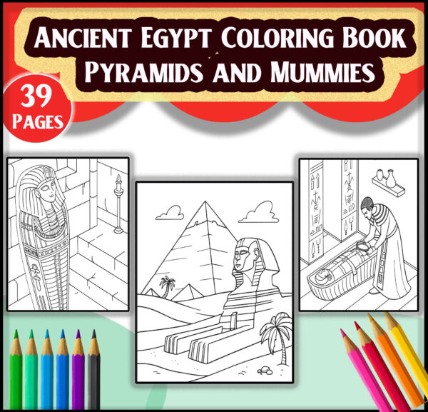 Ancient Egypt Coloring Book - Pyramids and Mummies - Printable PDF