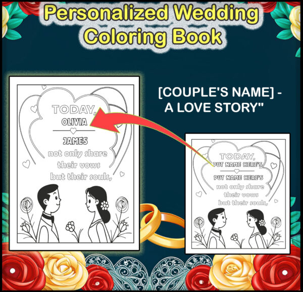 Personalized Wedding Coloring Activity Book - Unique Engagement Gift! -template canva