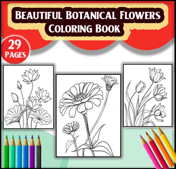 Beautiful Botanical Flowers Coloring Book | 29 Designs | Digital Download | Printable Adult Coloring Pages