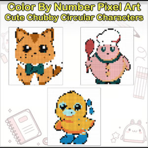 Color By Number Pixel Art Book - Cute Chubby Circular Characters