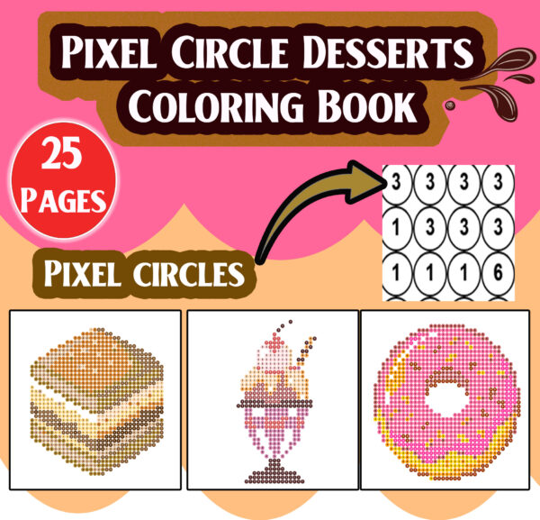 Color by numbers Circle Desserts Coloring Book | 25 Geometric Cake & Sweets Designs