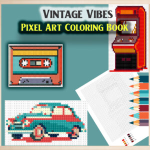 Color by numbers Vintage Vibes Pixel Art - digital coloring book PDF