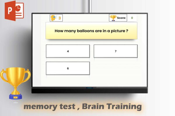 PowerPoint Memory Game: Brain training with simple, animated images,possibility of customizing quizzes and images