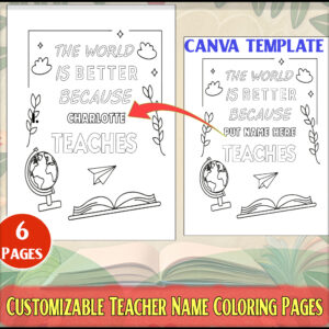 Customizable Teacher Name Coloring Pages | INSTANT Canvas Template