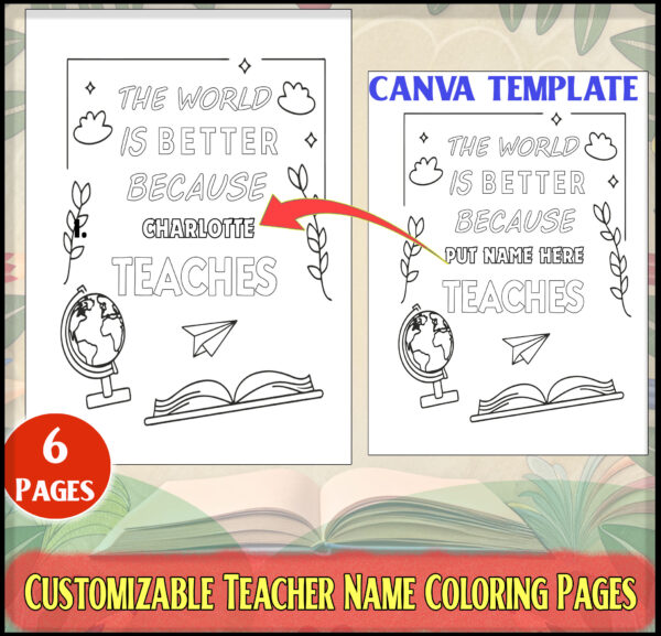 Customizable Teacher Name Coloring Pages | INSTANT Canvas Template
