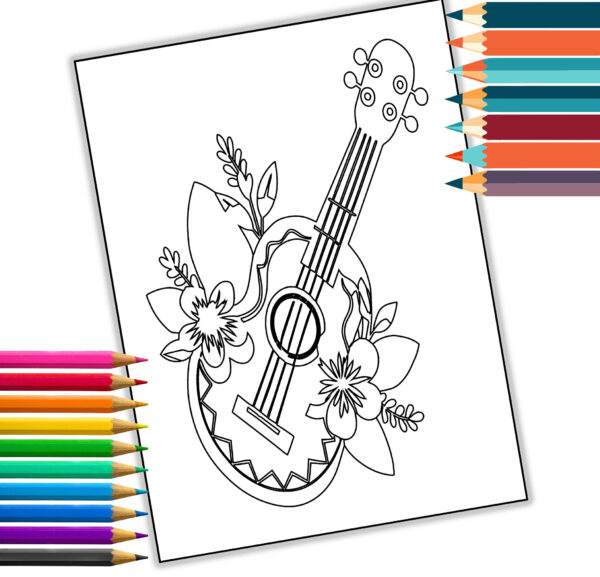 35 Musical Instruments Coloring Book – Printable PDF for Kids & Adults – Guitar, Piano, Violin, Drums, and More!