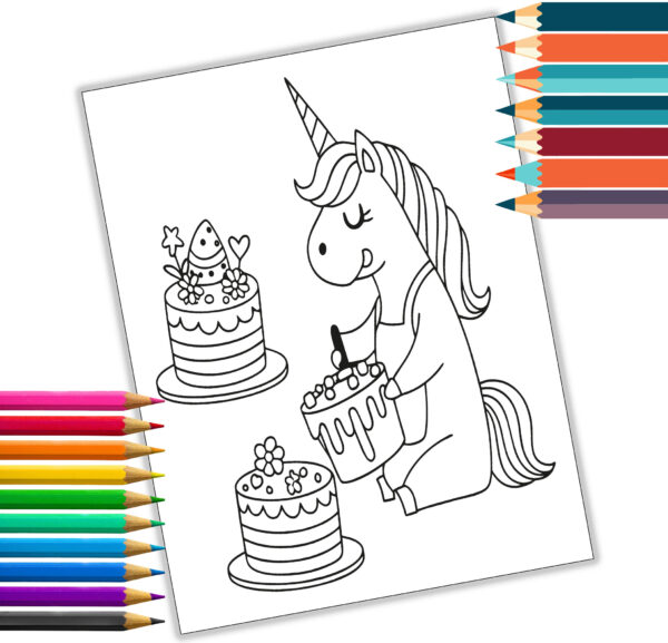 Magical Unicorn Bakery Coloring Book - Cute Baking Unicorns - Kitchen Magic