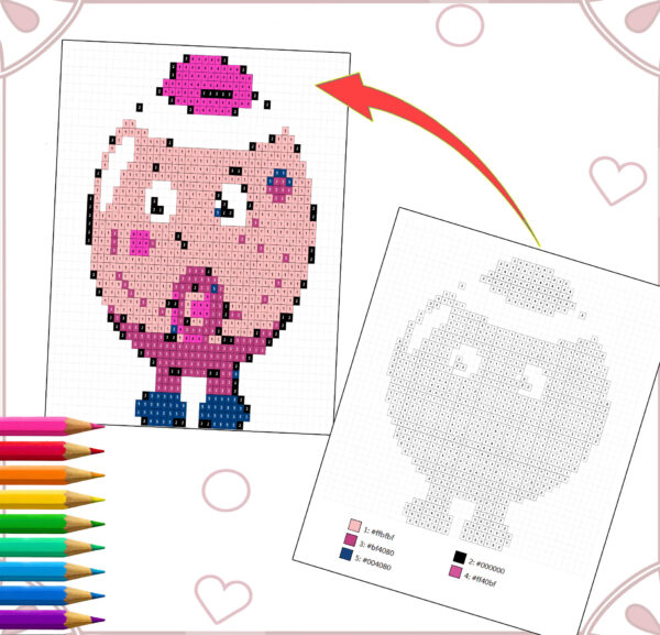 Color By Number Pixel Art Book - Cute Chubby Circular Characters