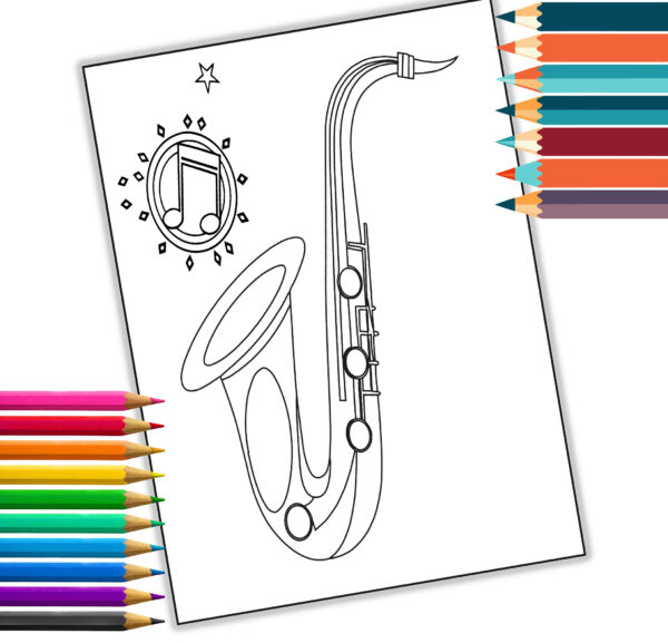 35 Musical Instruments Coloring Book – Printable PDF for Kids & Adults – Guitar, Piano, Violin, Drums, and More!
