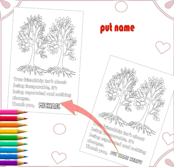 Customizable Name Quotes Friendship Coloring Book - Best Friend Gift- canva template
