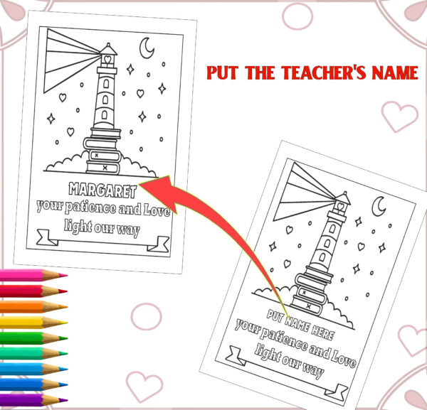 Customizable Teacher Name Coloring Pages | INSTANT Canvas Template