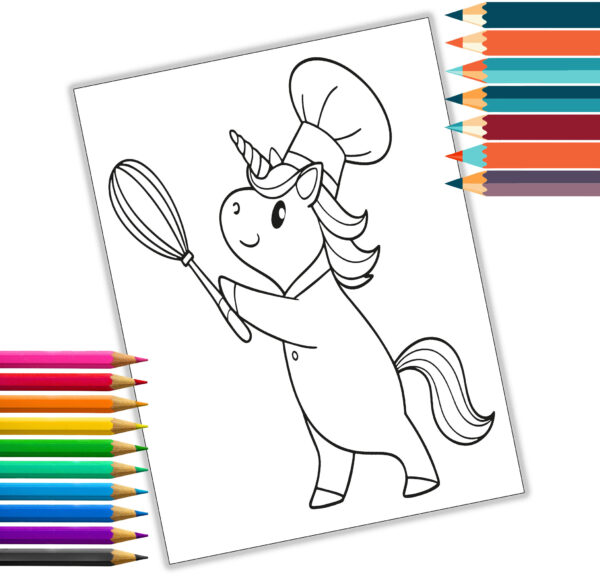 Magical Unicorn Bakery Coloring Book - Cute Baking Unicorns - Kitchen Magic