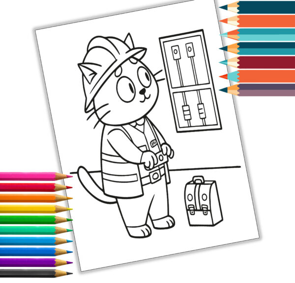 Working Cats Coloring Book | Educational Adult & Kids Coloring Pages | Digital Download