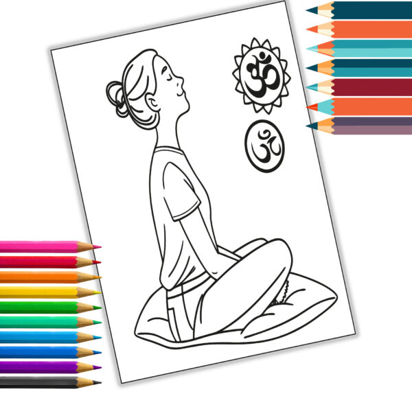 Mindful Coloring Book - Yoga & Meditation Art Therapy - 30 Printable Pages - Digital PDF