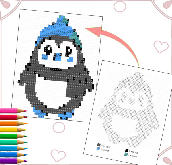 Color By Number Pixel Art Book - Cute Chubby Circular Characters