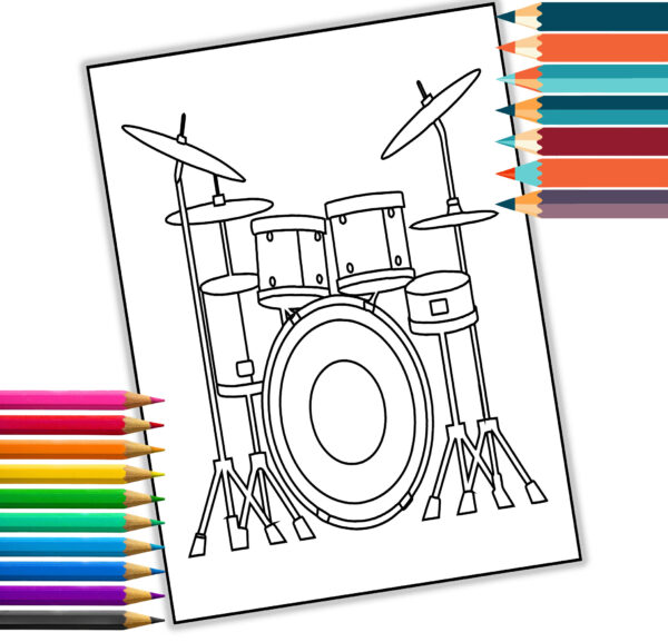 35 Musical Instruments Coloring Book – Printable PDF for Kids & Adults – Guitar, Piano, Violin, Drums, and More!