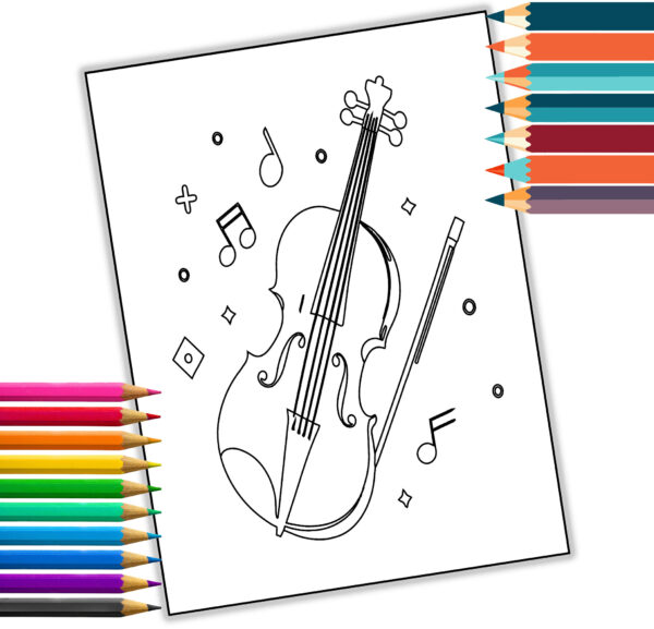 35 Musical Instruments Coloring Book – Printable PDF for Kids & Adults – Guitar, Piano, Violin, Drums, and More!