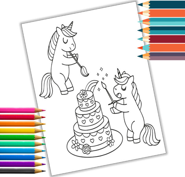 Magical Unicorn Bakery Coloring Book - Cute Baking Unicorns - Kitchen Magic
