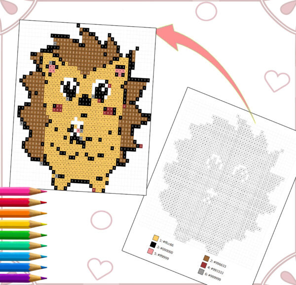 Color By Number Pixel Art Book - Cute Chubby Circular Characters