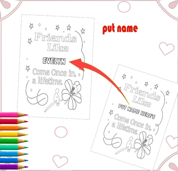 Customizable Name Quotes Friendship Coloring Book - Best Friend Gift- canva template