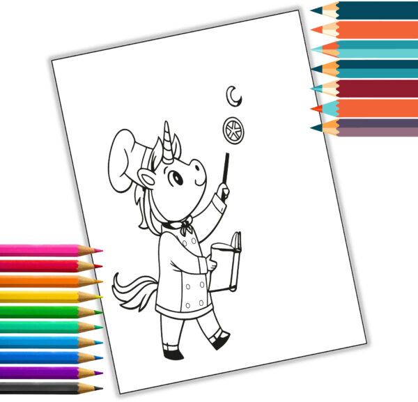 Magical Unicorn Bakery Coloring Book - Cute Baking Unicorns - Kitchen Magic