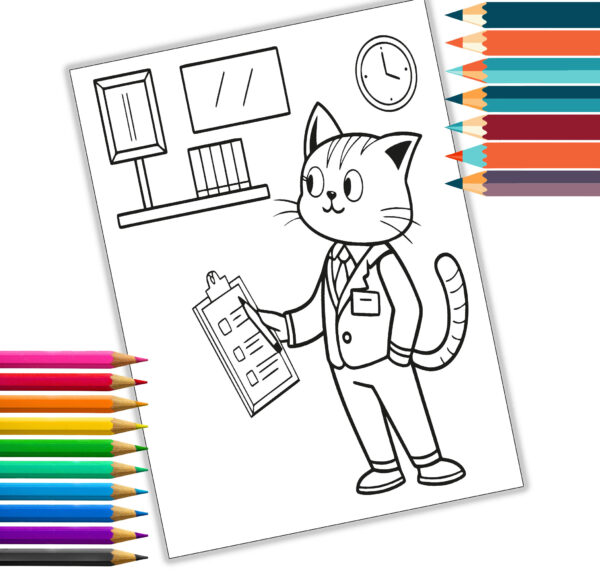 Working Cats Coloring Book | Educational Adult & Kids Coloring Pages | Digital Download