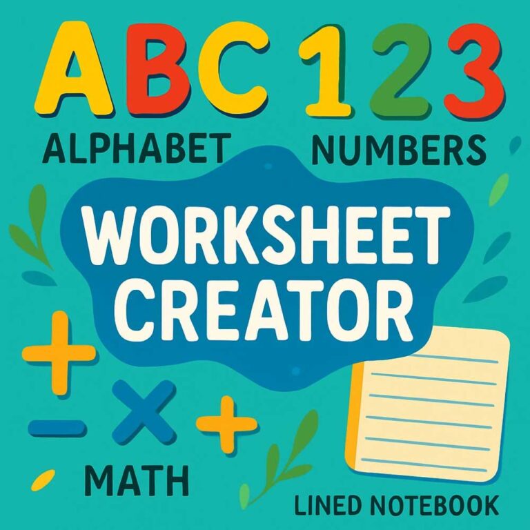 Worksheet Creator (Alphabet,Numbers,Math,Lined page)