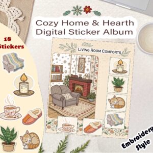 Cozy Home & Hearth Digital Sticker Album|Printable GoodNotes|Embroidery Style