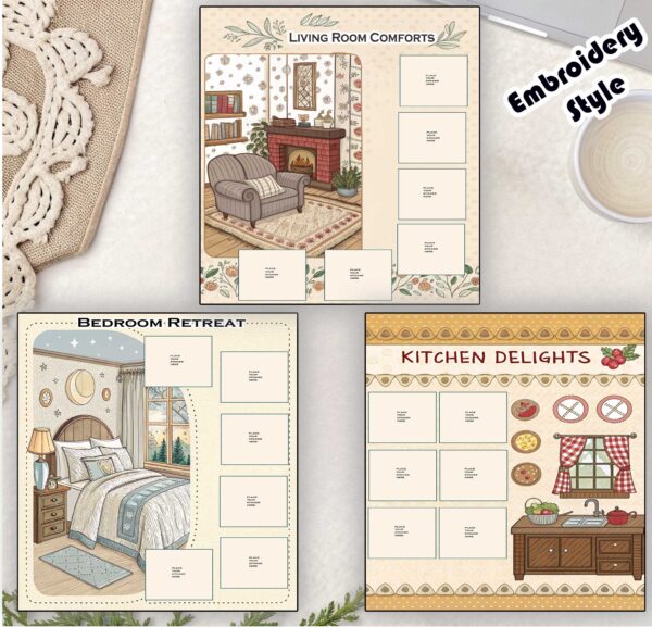 Cozy Home & Hearth Digital Sticker Album|Printable GoodNotes|Embroidery Style